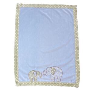 Cocalo Blue Elephant Baby Blanket Green Polka Dot Trim Plush Embroidered *READ*
